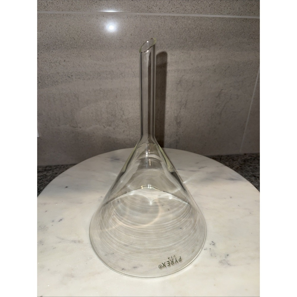 Pyrex 6" Glass Funnel Vintage Corning Laboratory Glassware 9" Tall Made in USA